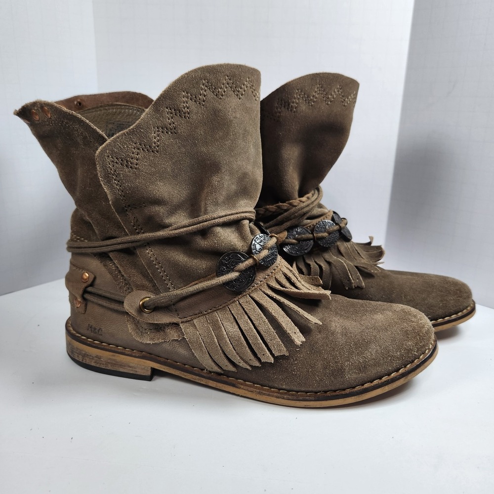 Musse & Cloud Leather Western Style Ankle Boots Size 8 Brown Boho Anthropologie